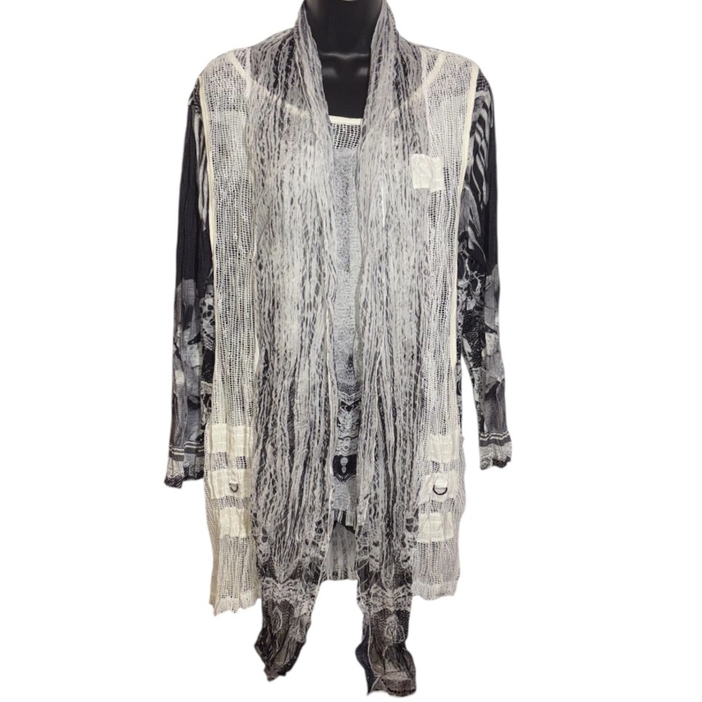 Ania A Tunic Art to Wear Long Sleeve Attached Vest Printed Women’s Size XL